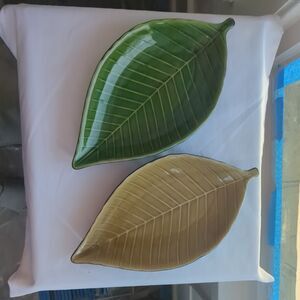 Home Trends Tahitian Leaf Ceramic Green Leaf-Shaped Dishes Microwave Safe Set o…